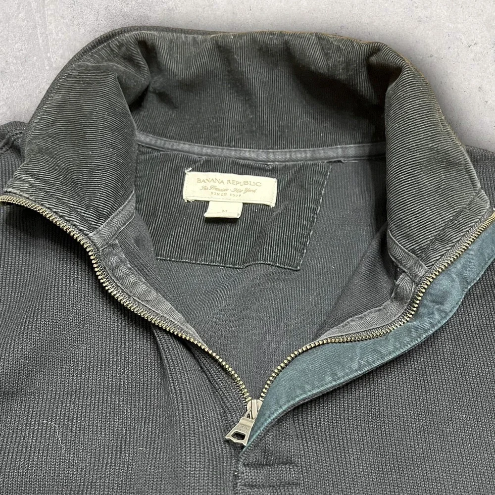 Banana‎ Republic Sweater Mens Medium Black 1/4 Zip Pullover Elbow Pads Casual